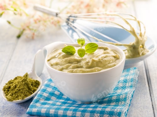 Preview: matcha tea and ricotta mousse,healthy dessert
