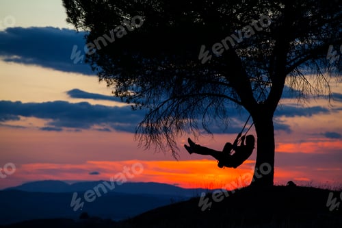 Preview: Girl playing on a tire swing