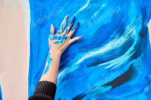 Preview: Hand embellished with blue paint on canvas
