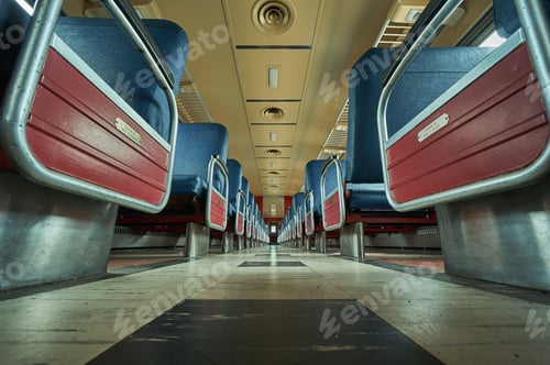 Preview: Empty train seats shot from the floor