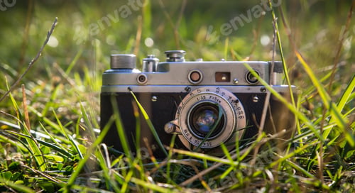 Preview: Vintage camera on grass background