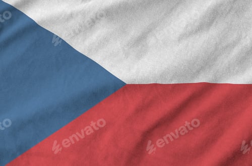 Preview: Czech flag depicted on folded wavy fabric of old cloth