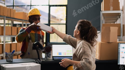 Preview: Stock manager checking order on computer
