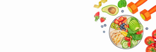 Preview: healthy food menu. Diet concept and weight loss. Sport exercise equipment workout.