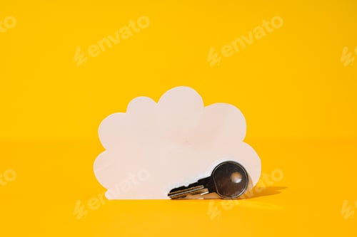 Preview: White paper cloud with key, cloud computing concept