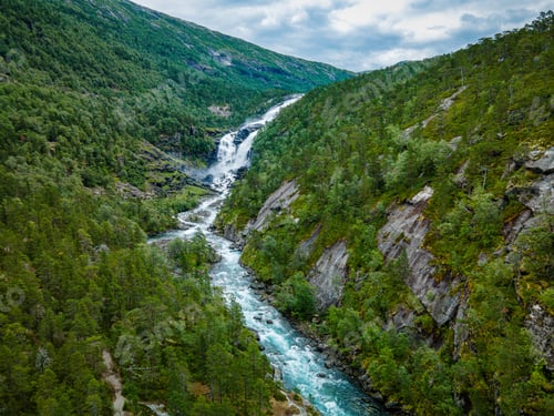 Preview: Nyastolfossen falls, second in cascade of four waterfalls in Husedalen valley, Kinsarvik, Norway