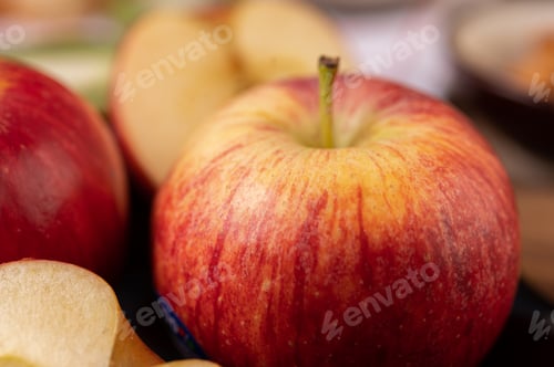 Preview: The apple on the wooden table. Selective focus.