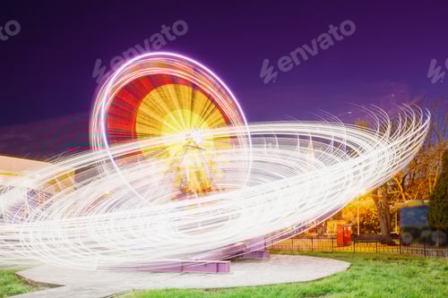 Preview: Rotating In Motion Effect Illuminated Attraction Ferris Wheel On
