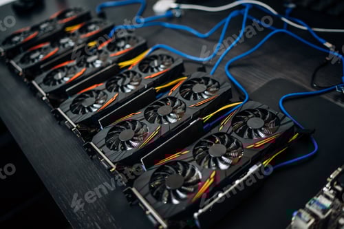Preview: Crypto currency mining components with graphics cards and gpu.
