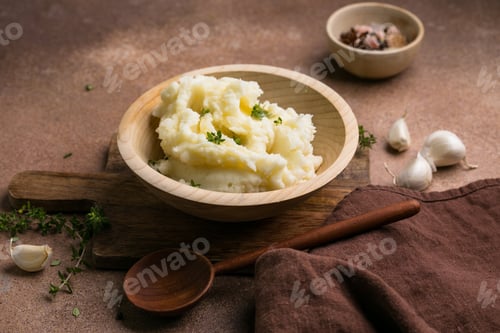 Preview: Mashed Potatoes with Thyme in Wooden Bowl – Rustic Comfort Food