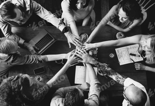 Preview: Group of diverse people with joining hands teamwork
