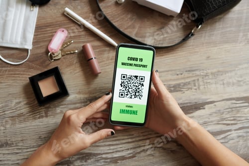 Preview: Woman Checking Vaccine Passport on Smartphone