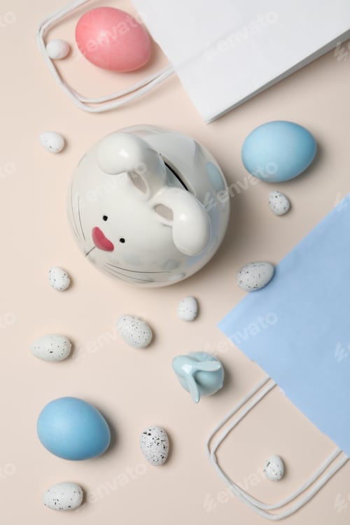 Preview: Concept of saving money for easter holidays, top view