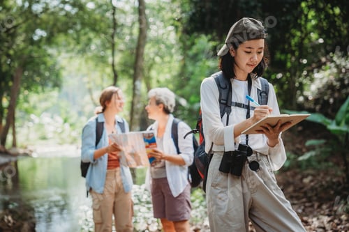 Preview: group of people family enjoy camping outdoor activity with nature, camp site living in happy time