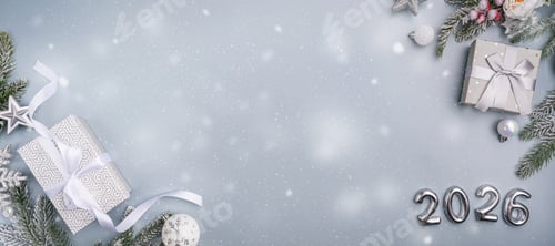 Visualização: Elegante celebração do Ano Novo de 2026 com decoração prateada