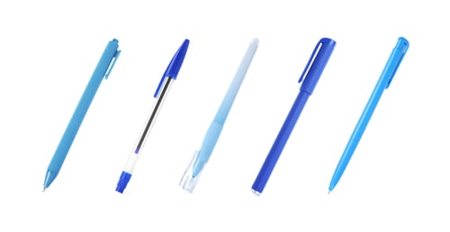 Preview: Different pens isolated on white, set. Stationery