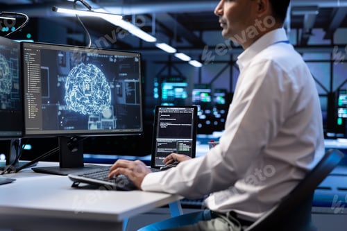 Preview: IT professional in data center using PC to enable artificial intelligence