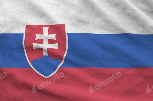 Preview: Slovakia flag depicted on folded wavy fabric of old cloth