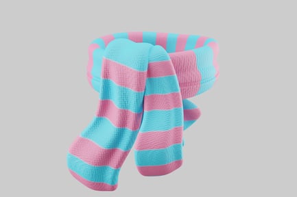 Socks with alternating blue and pink stripes