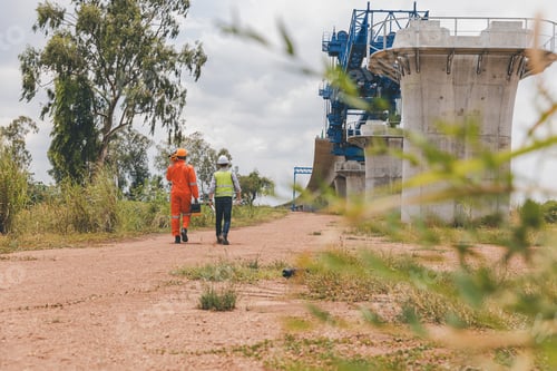 Preview: Surveyor engineer worker making measuring with theodolite tool equipment at construction site.