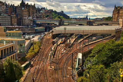 Preview: View of the railroads in Edinburgh on a sunny day