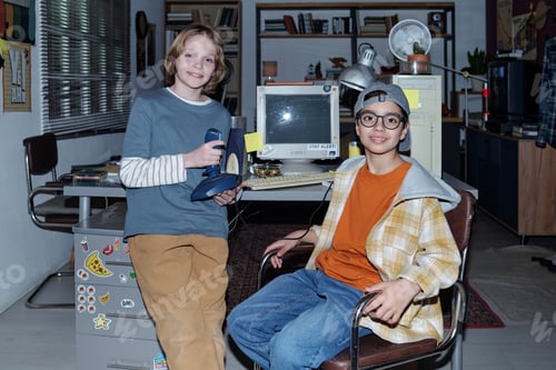 Preview: Portrait of Friends Enjoying Retro Gaming Adventure