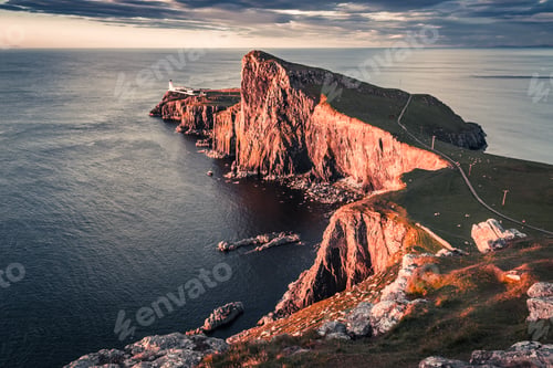 Preview: Wonderful sunset at the Neist point lighthouse, Scotland, UK