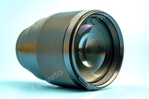 Preview: Optical digital camera lens isolated on blue background