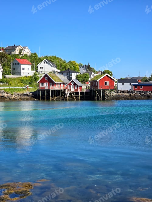 Preview: Charming Red Cabins By The Tranquil Waters Of Norway's Coastal Village, Lofoten Norway