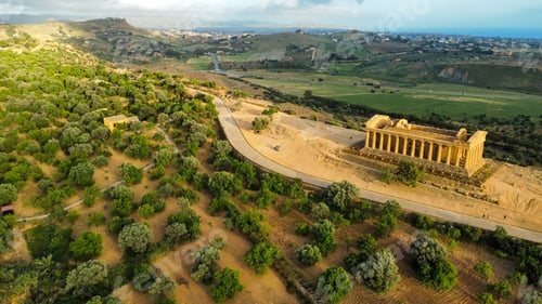 Preview: Aerial shot of Temple of Concordia in Valley of the Temples, Agrigento, Italy