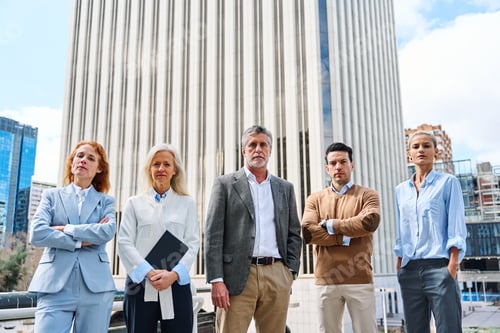 Preview: Business people standing proud and looking at camera
