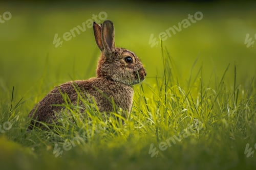 Preview: Rabbit sitting among lush green grass in a scenic outdoor setting