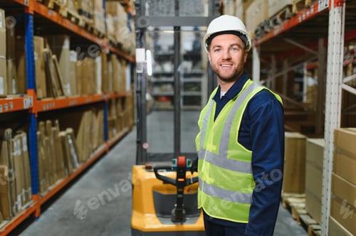 Preview: Man Driving Fork Lift Truck In Warehouse