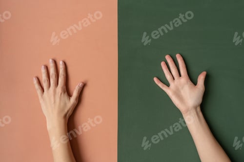 Preview: Beautiful female hands with natural manicure. Copy space
