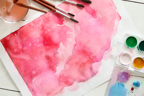 Preview: Watercolor Painting with Brushes and Art Supplies