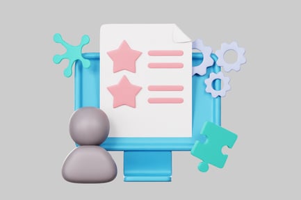 Visualização: Composição digital abstrata com uma lista de verificação.