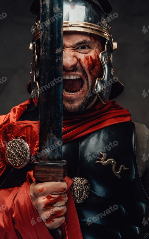 Preview: Mad roman warrior screaming holding his sword