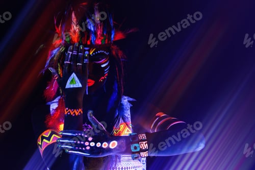Preview: Model in image of Native american with neon makeup