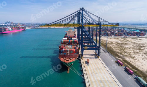 Preview: Aerial top view containers ship cargo business commercial trade logistic and transportation of inter