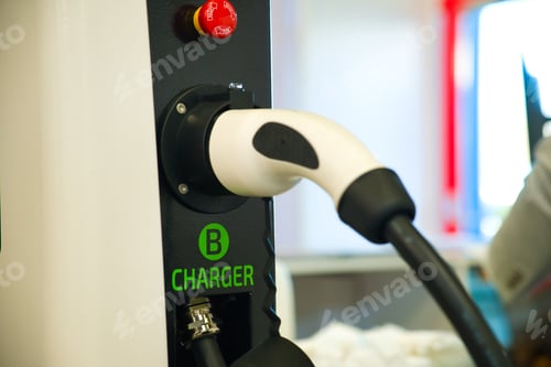 Preview: Electric car charger close up shot