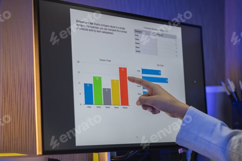 Preview: An employee is working on a detailed graph that shows results reporting various results about the co