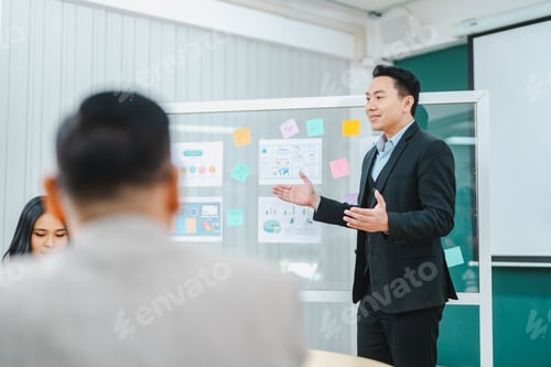 Preview: Professional diverse business people having collaboration team meeting, research strategy in company