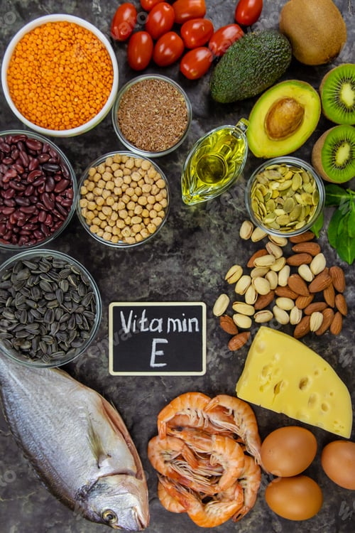 Preview: Foods that contain vitamin E. Selective focus.