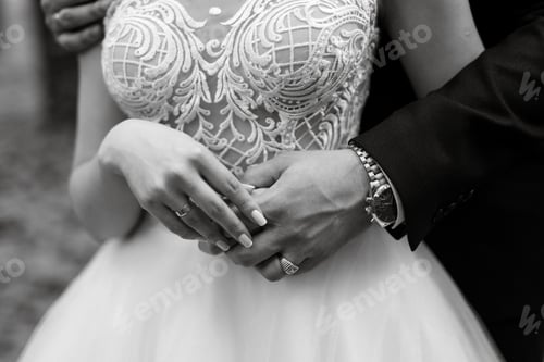 Preview: bride and groom held hands