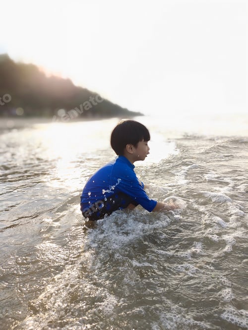 Preview: kid playing sea, sea, sunset, beach, sand, happy, lifestyle