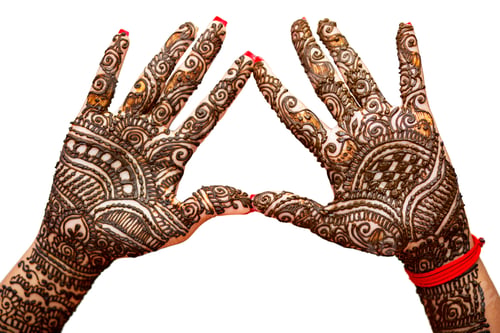 Preview: Closeup shot of the Hindu Bride's hands painted with henna for wedding