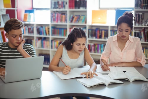 Preview: Attentive students studying in library