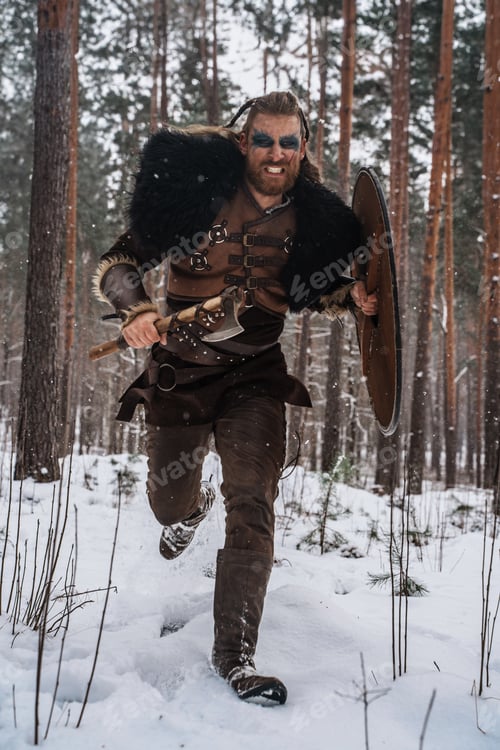 Preview: Charging Viking Warrior in Snowy Forest