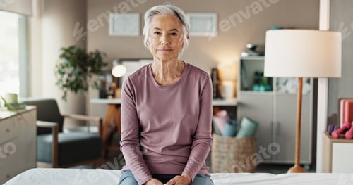 Preview: Patient, portrait and senior woman in physiotherapy office for retirement, wellness or help on bed.