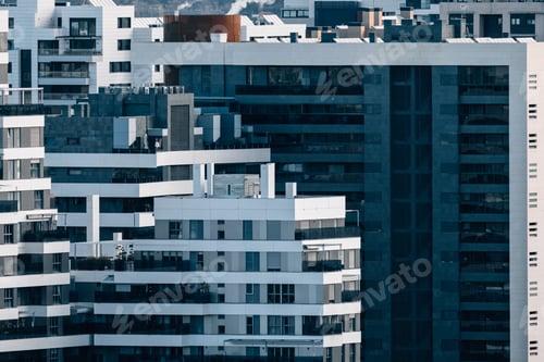 Preview: Cityscape of modern residential area with residential apartment buildings in Madrid